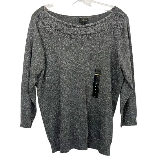 Worthington NEW Gunmetal Gray Sparkle Knit Long Sleeve Top Cable Knit - Size XL - Picture 1 of 5